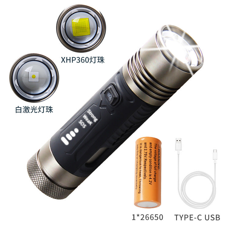 Cross-border new stepless strong light XHP360 electric display Type-C USB charging optical zoom outdoor flashlight