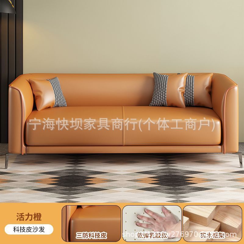 Small apartment leather sofa for living room and bedroom, minimalist modern style, suitable for rentals, three-seater apartment lounge, double-seater italian design