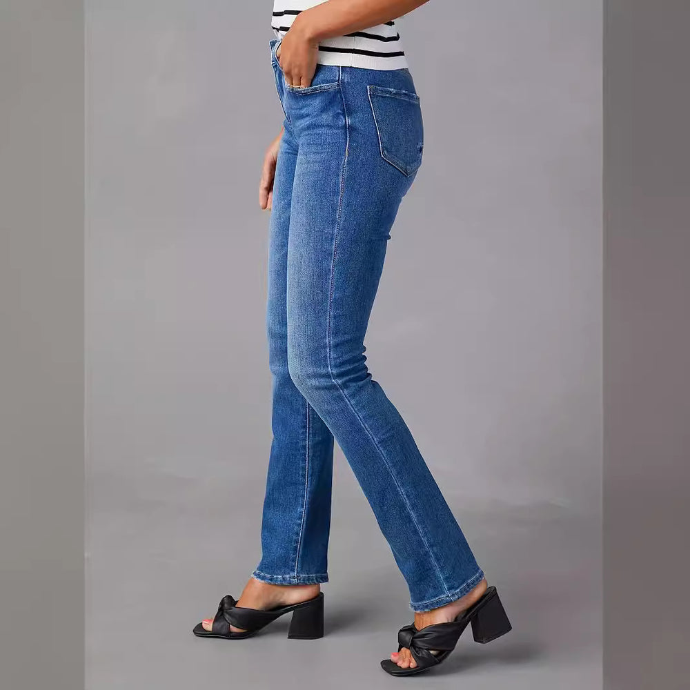 Independent station worn-out jeans for women new arrival  elegantwork clothingstraight-leg pants washed stretch jeans
