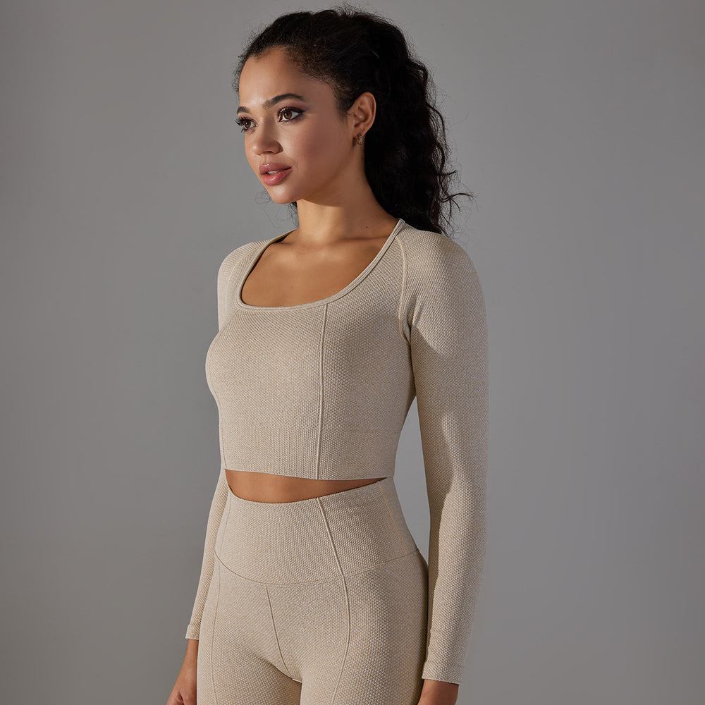 European and american new seamless yoga top for women - stretchy, quick-drying, compression long sleeve sports t-shirt - breathable running and fitness top