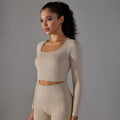 European and american new seamless yoga top for women - stretchy, quick-drying, compression long sleeve sports t-shirt - breathable running and fitness top