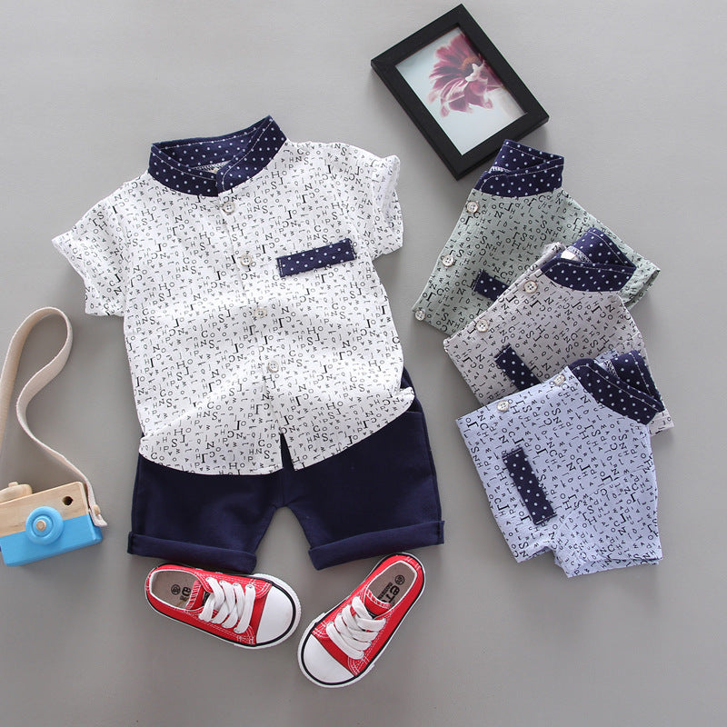 wholesale children's short-sleeve set: summer boys' printed letter shirt & t-shirt 2-piece lightweight outfit
