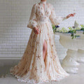 2025 new arrival: multi-color, ready-to-ship, semi-high neck, sequin-embellished, slit, lantern sleeve, maxi chiffon dress