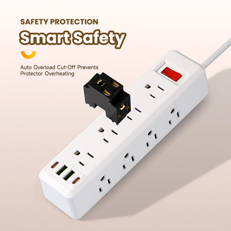 Us standard 110v power strip with overload protection, pd charging port, for us and canadian outlets