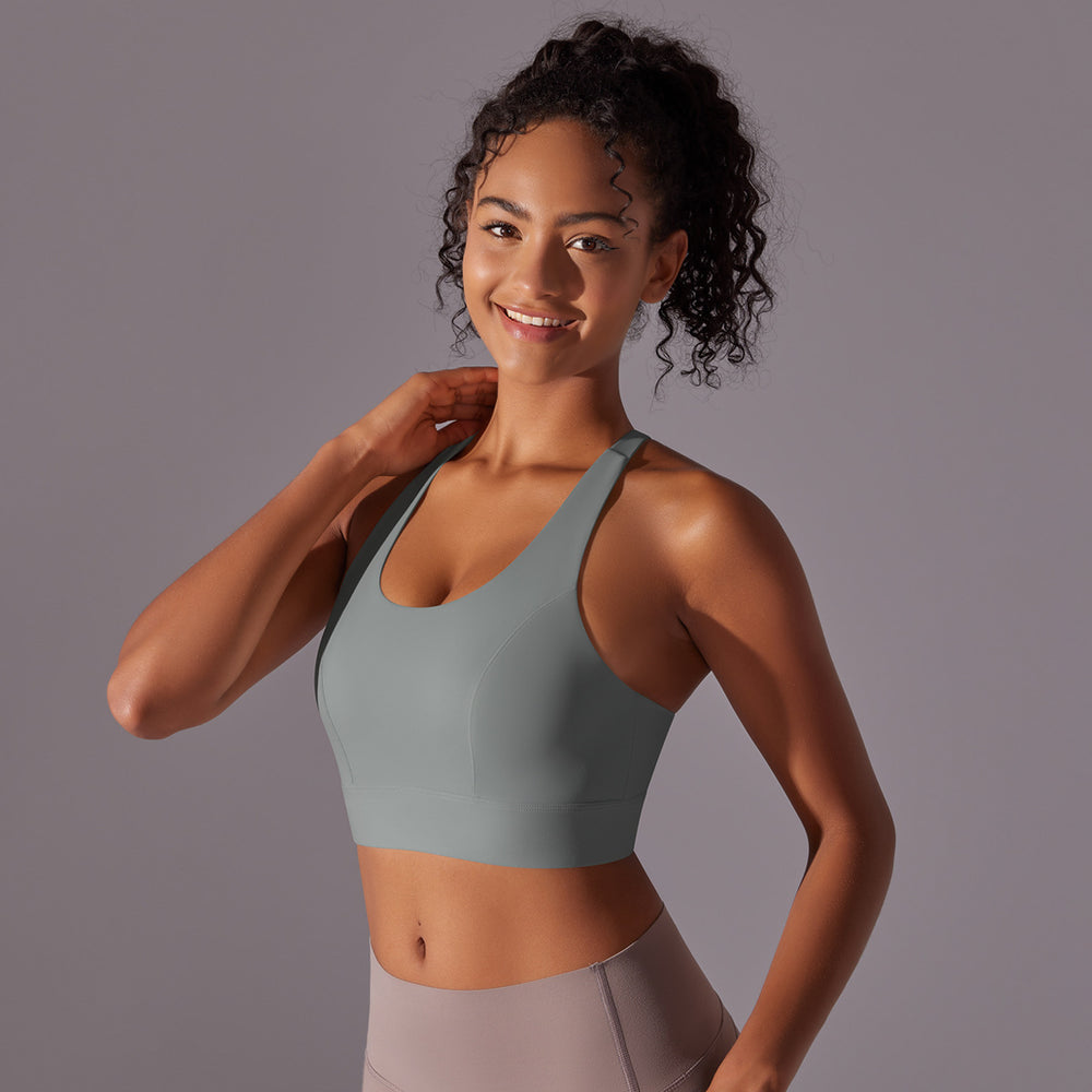 New seamless nude feel solid color racerback hook-and-eye sports bra - perfect for running, fitness, and yoga