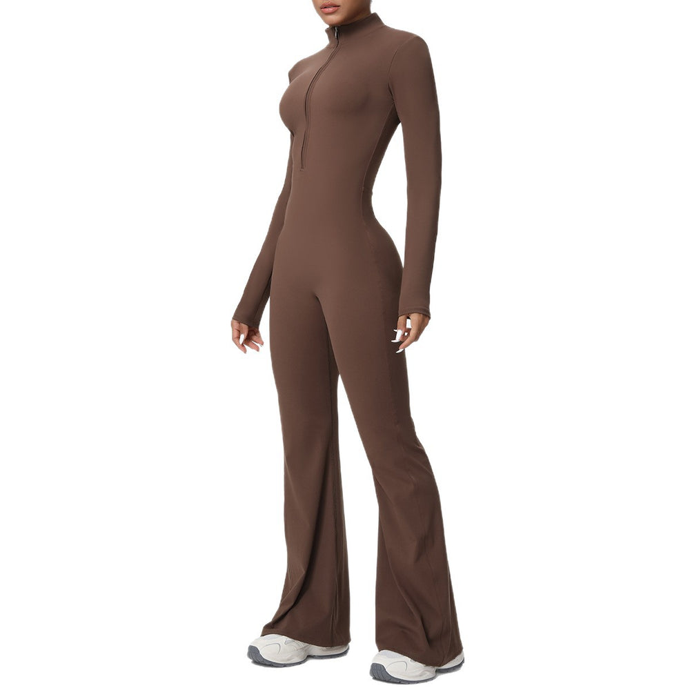 fashion zipper cloud-like tight long-sleeved yoga jumpsuit high-strength fitness sports all-in-one jumpsuit