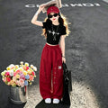 girls' fashion set: new summer letter print girl's short-sleeve loose-fit two-piece printed t-shirt set