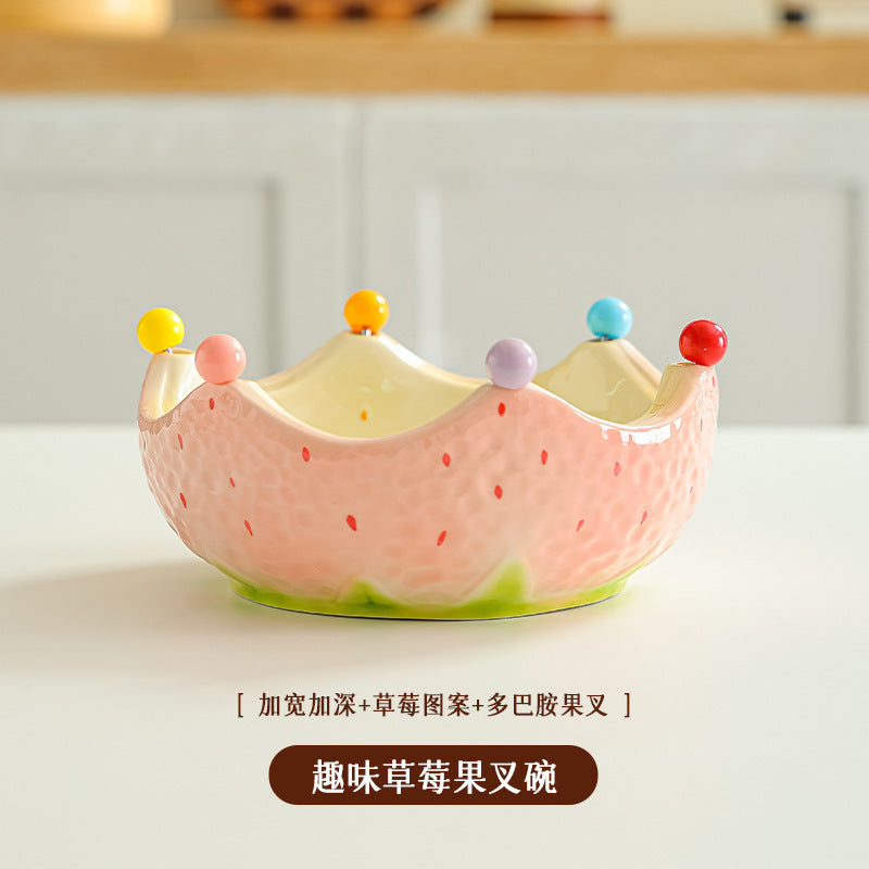 Creative ceramic orange fruit plate salad bowl for home living room stainless steel fork ins good-looking storage bowl