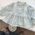 Girls' floral print babydoll top - new korean style, sweet french lace long sleeve cotton top, suitable for all seasons