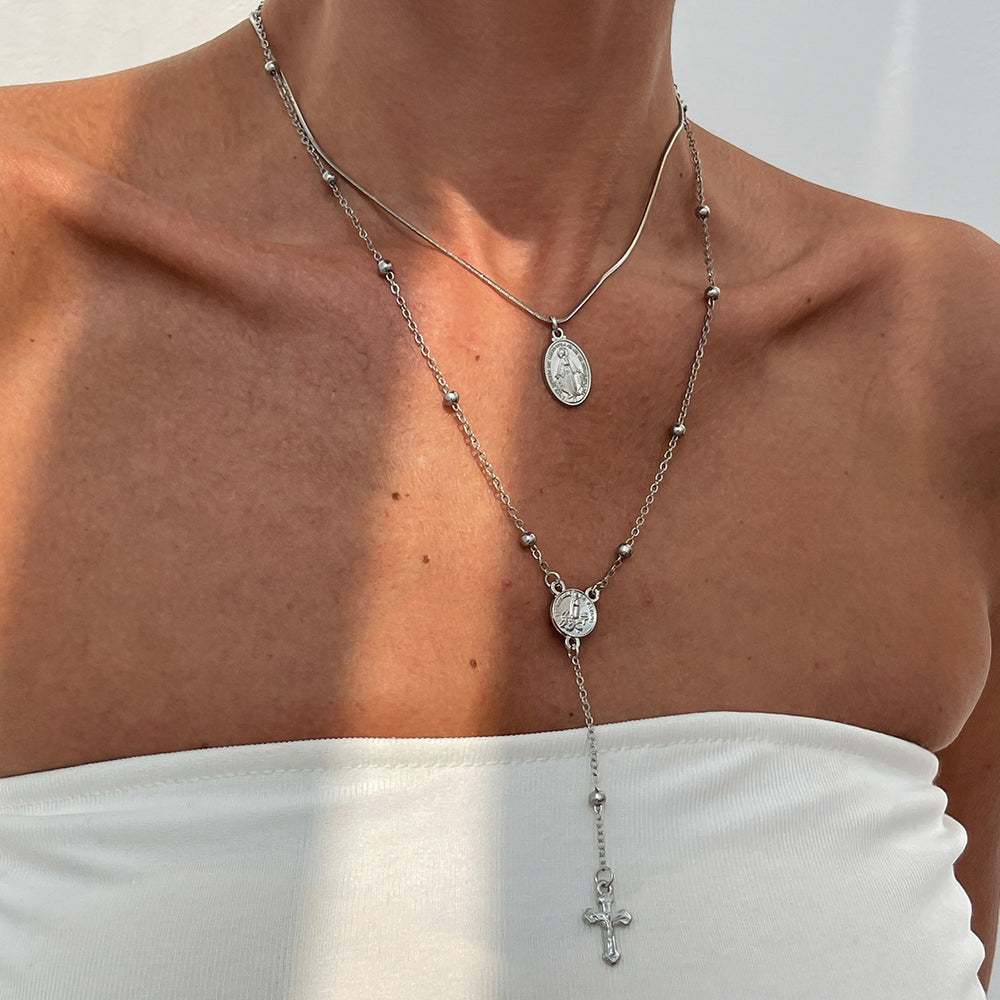 Cross necklace wholesale european and american cross-border new jewelry niche high-end necklace women's diamond tassel clavicle chain
