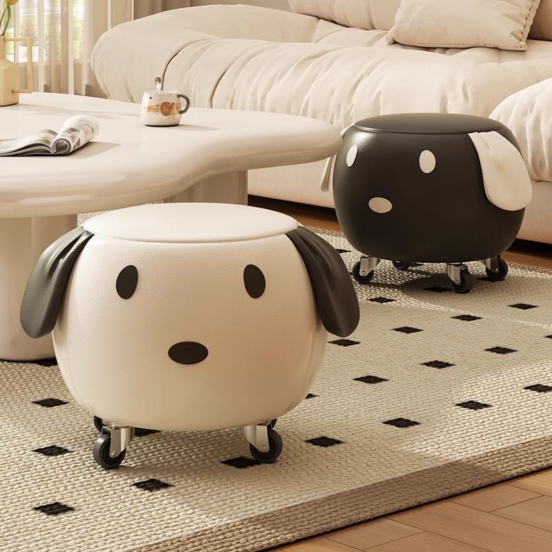 Sliding chair wheel small stool for home pulley low stool shoe changing stool door seat living room creative kids leather bench