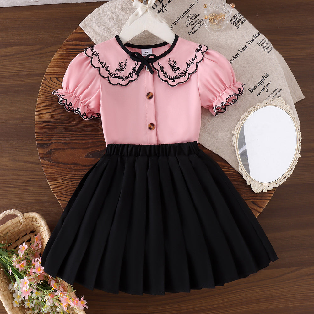 exclusive for european and american girls, new pink shirt + pleated skirt for babies