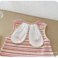 Infant and toddler summer girl's sweet striped romper with bunny ear triangle snap crotch bodysuit