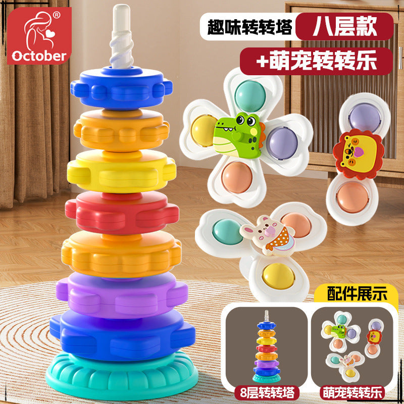 Rainbow Rotary Music Stacking Music Color Torch Ring 1 1-3 Year Old Infant Baby Rotary Tower Early Education Educational Toys