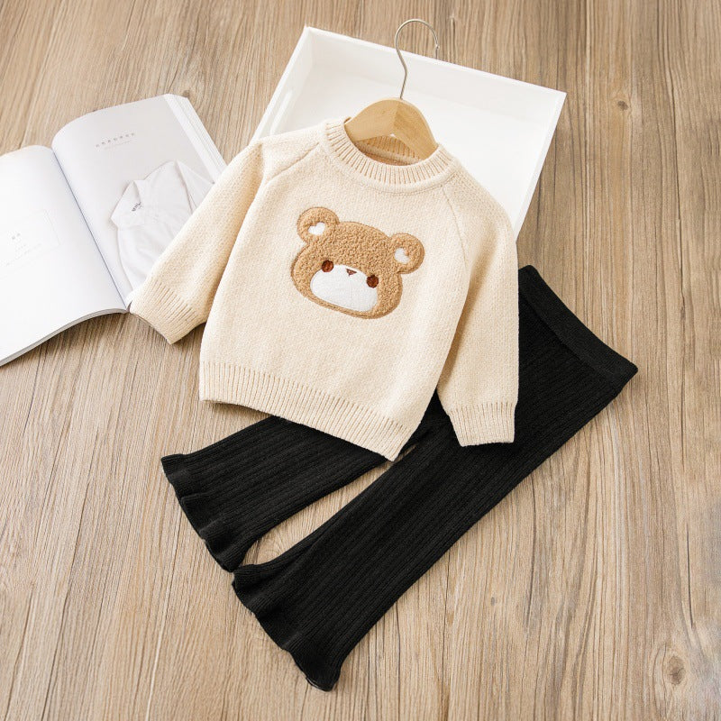 24winter christmas kidssweater chenille thickened boys and girls cartoon bear new year's greetings knittingsuit