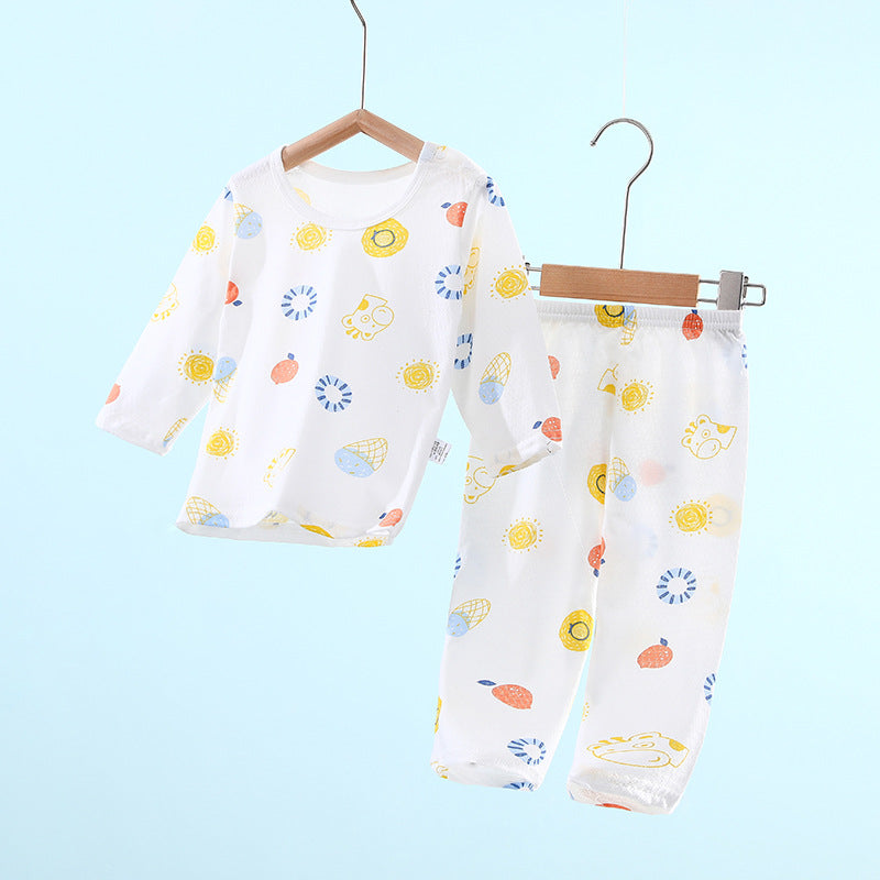 Baby pajamas for girls, summer lightweight style, boys' air conditioning suit, pure cotton girls' long-sleeved pajamas, baby spring/summer home air conditioning suit