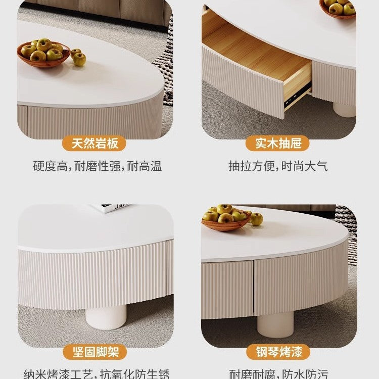 Italian oval coffee table - minimalist luxury living room set with rock slab top, perfect for small spaces