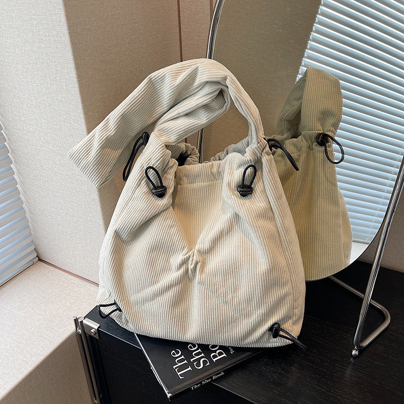 Cross-border trendy cloth bag large capacity fashion solid color shoulder bag casual messenger bag pleated commuter tote bag