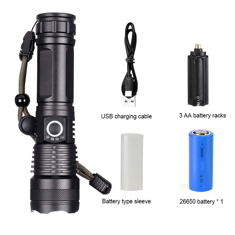 Cross-border new strong light remote emission electric display LED telescopic zoom flashlight outdoor household lighting aluminum alloy flashlight
