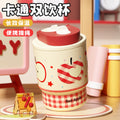 Kids' cartoon double-drink insulated mug, 316l stainless steel coffee cup, stylish design for girls, portable car water bottle with straw