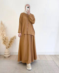 spring cross-border women's clothing set: relaxed fit long sleeve shirt and midi skirt - comfortable commute style