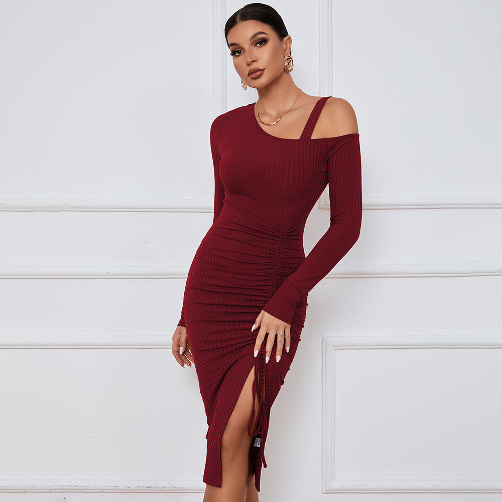 Amazon  women's dress - slit, off-the-shoulder, bodycon, long sleeve, european & american sexy dress - beach vacation dress