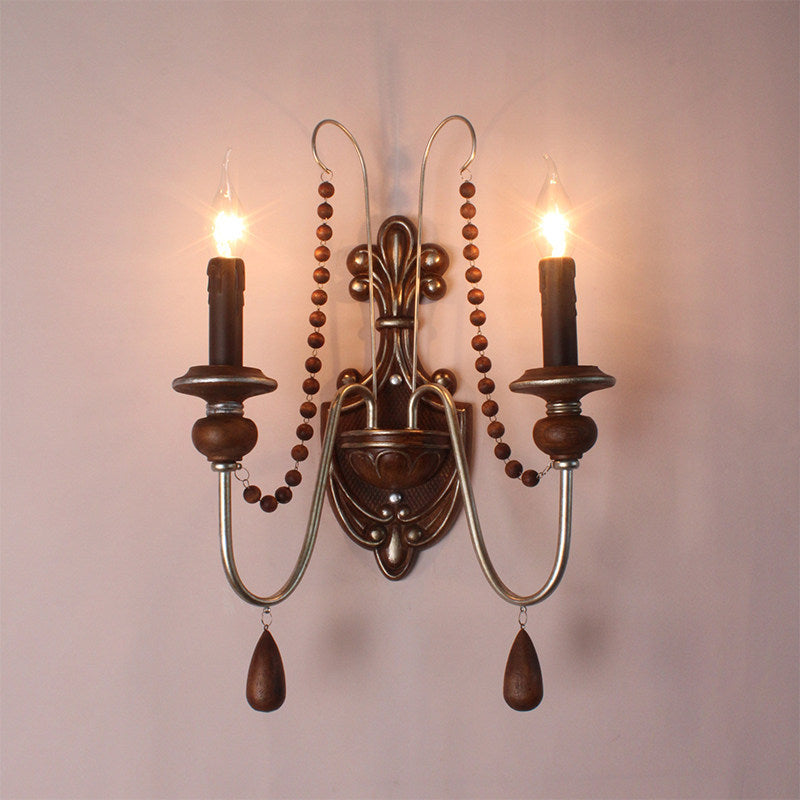 American retro wall lamp - cordless charging, solid wood, french style for living room, bedroom, bedside, hallway, stairway, candle wall sconce