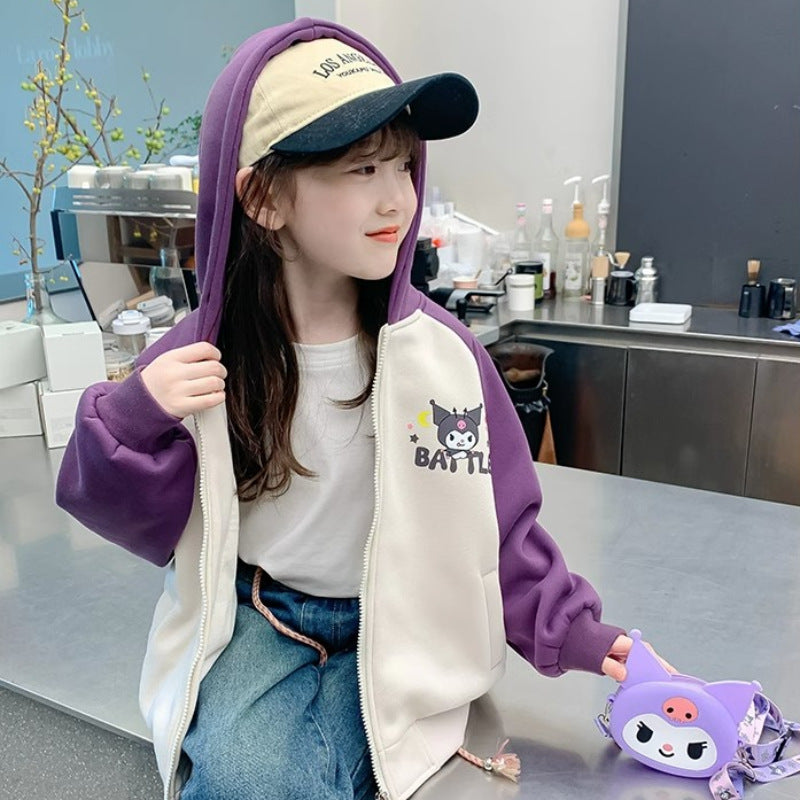 Girls' spring/autumn jacket - new cartoon design, stylish kids' spring hooded sweatshirt, casual outerwear for little girls