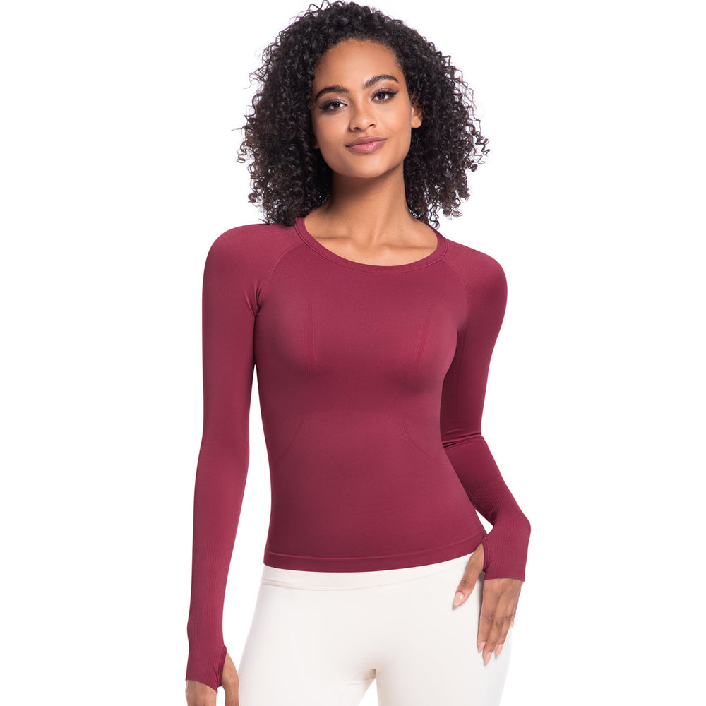 New women's quick-dry long sleeve activewear top - seamless, breathable, one-piece design for running, fitness, and yoga - perfect for cross-border e-commerce in europe and the us