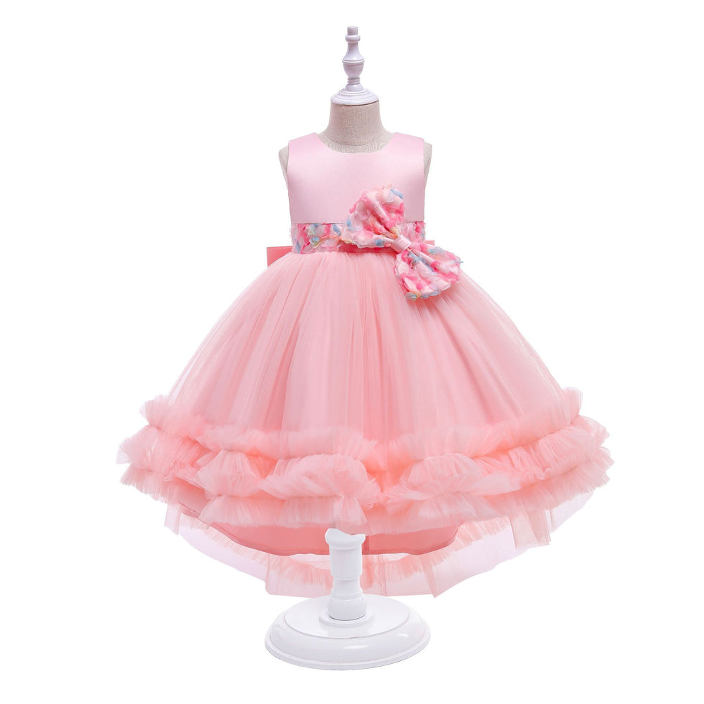 kids dress colorfulbows princess dress female flower girl wedding dress catwalk trailing skirt girl dress