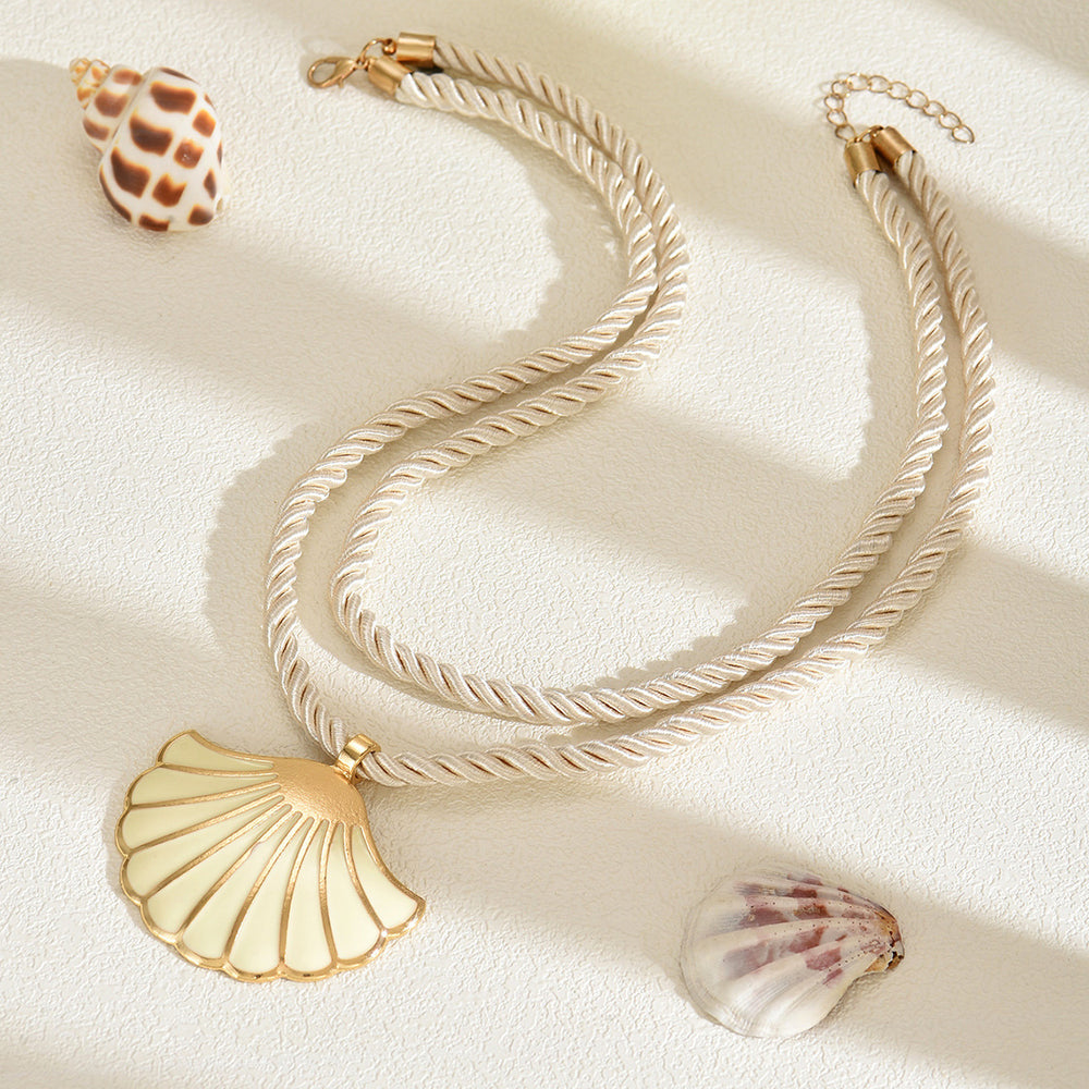 Wholesale seashell necklaces - european & american cross-border jewelry, enamel pendants, unique design, multi-layer braided cord necklaces