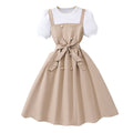 Big kids' (girls') dress, double-breasted suspender dress, short-sleeve faux two-piece dress