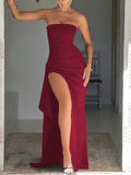 Fashionexport cross-border evening dress party women's one-line collar tube topdresssexybackless high slit long skirt