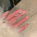 Sparkling zircon heart pearl tassel earrings - a2357 silver