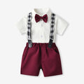 Boys' summer short-sleeve overalls set: cotton white shirt birthday performance outfit, korean style kids' clothing