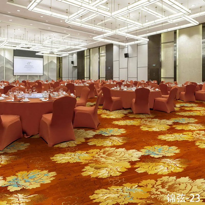 Custom carpets for hotel banquet halls, corridors, and aisles - fire-retardant, full-spread nylon printed carpets for restaurants and dining rooms