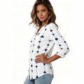 new european and american style women's v-neck printed shirt casual long sleeve t-shirt