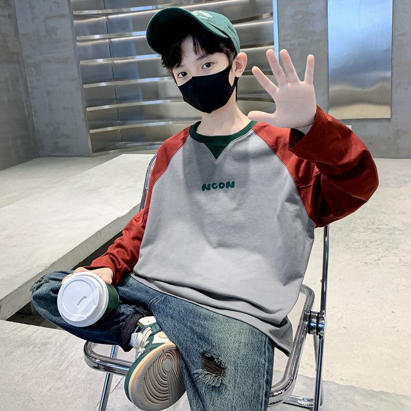 Boys' autumn long-sleeve top, trendy streetwear hoodie, spring/autumn style,  new arrival, big kids' autumn outfit, korean style, cool and stylish