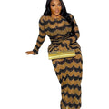 European and american cross-border african women's clothing  summer new arrival: elegant round neck printed long sleeve bodycon dress