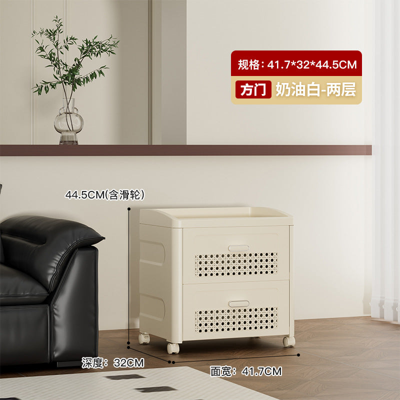 Household trolley foldable storage rack multi-functional finishing box living room bedroom dustproof thickened snack storage cabinet