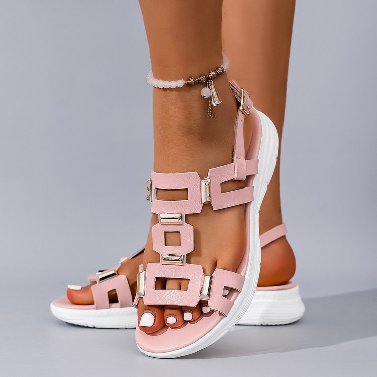 Fashionexportplus size double buckle flats slippers women's cross-border retrocasual lightweight beach sandals