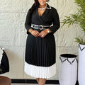 D3352 cross-border supply  autumn and winter european and american women's clothing pure color long sleeves color matching pleated a-line skirt foreign trade dress