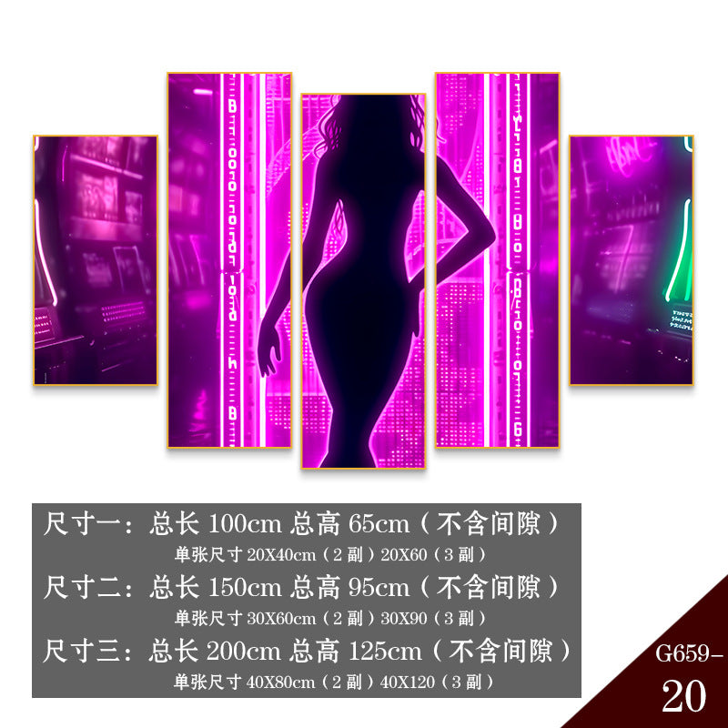 Bar clear bar wall decoration painting KTV box private room atmosphere decoration mural neon lights beautiful woman back painting