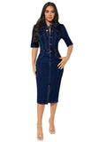fashionnew arrival lapel hip-covering plus size multi-button denim casual short-sleeved dress