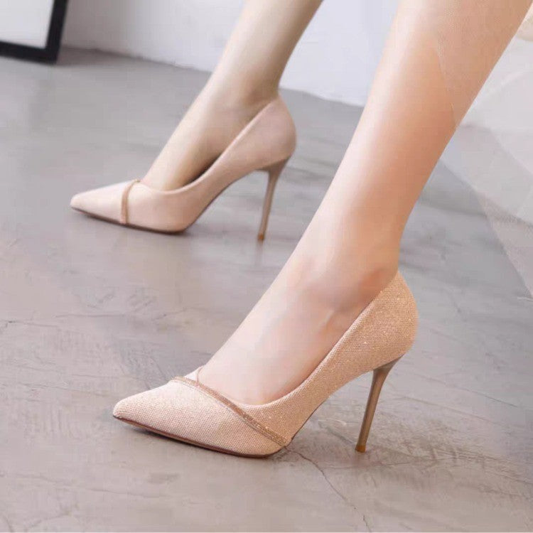 French chic high heels for women, spring/autumn 2024 collection: pointed-toe stilettos with rhinestone embellishments, premium fashion pumps