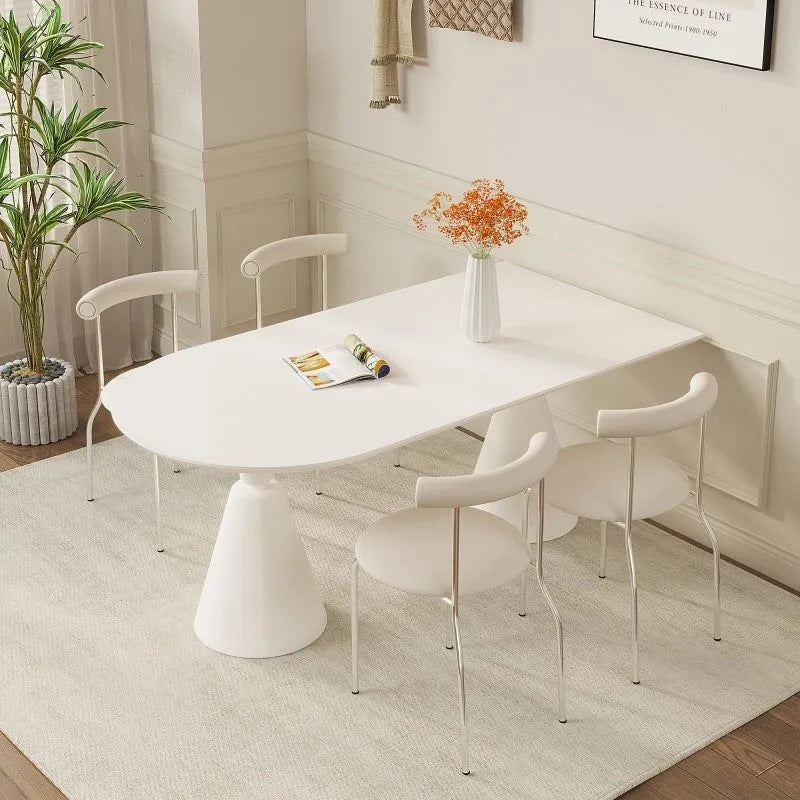 Luxury modern minimalist small apartment home oval dining table french cream style sintered stone dining table and chair set