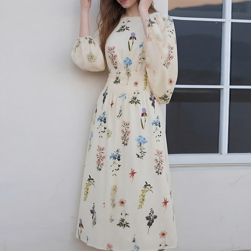 summer new women's clothing - cross-border  us & europe - vintage polka dot v-neck puff sleeve cinched waist dress