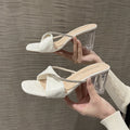 French transparent high heel sandals women's outerwear 2024 summer new sandals easiest for match open toe thick heel crystal slippers
