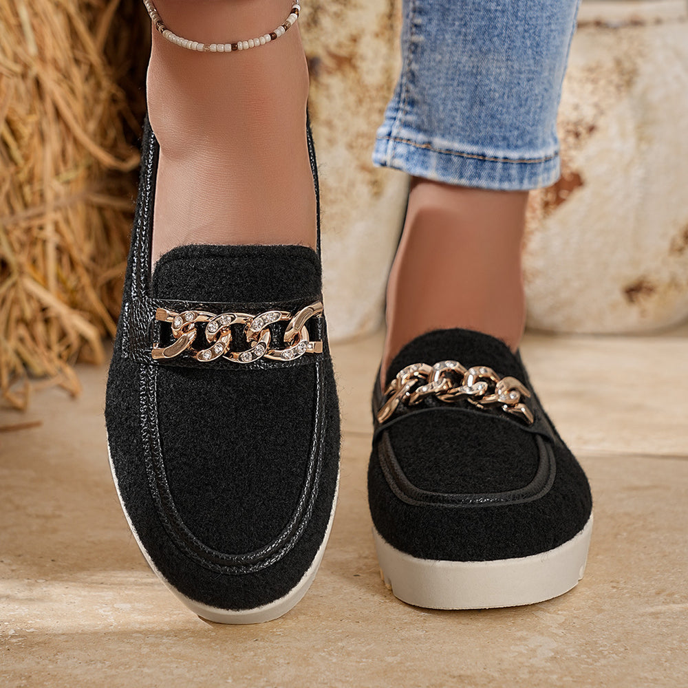 slip-on plus-size loafers for women, new autumn  collection, metal chain platform loafers wholesale