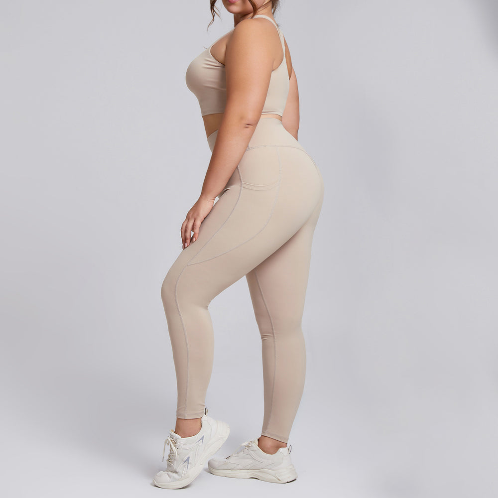 European and american autumn/winter new plus size yoga outfit set for women - high waist, pocketed, tight-fitting activewear set - factory customization available